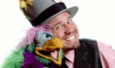 Magician Doug Hoover and his parrot puppet Harvey